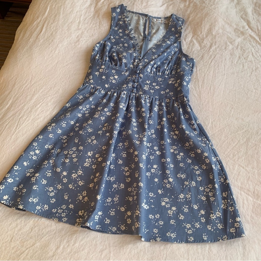 Reformation Isador Cotton Floral Button V Neck A Line Mini Dress Lassen Blue - Picture 6 of 10